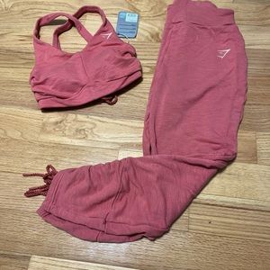Women’s Gymshark Ruched Sports Bra and Ruched Joggers- Moroccan Brick